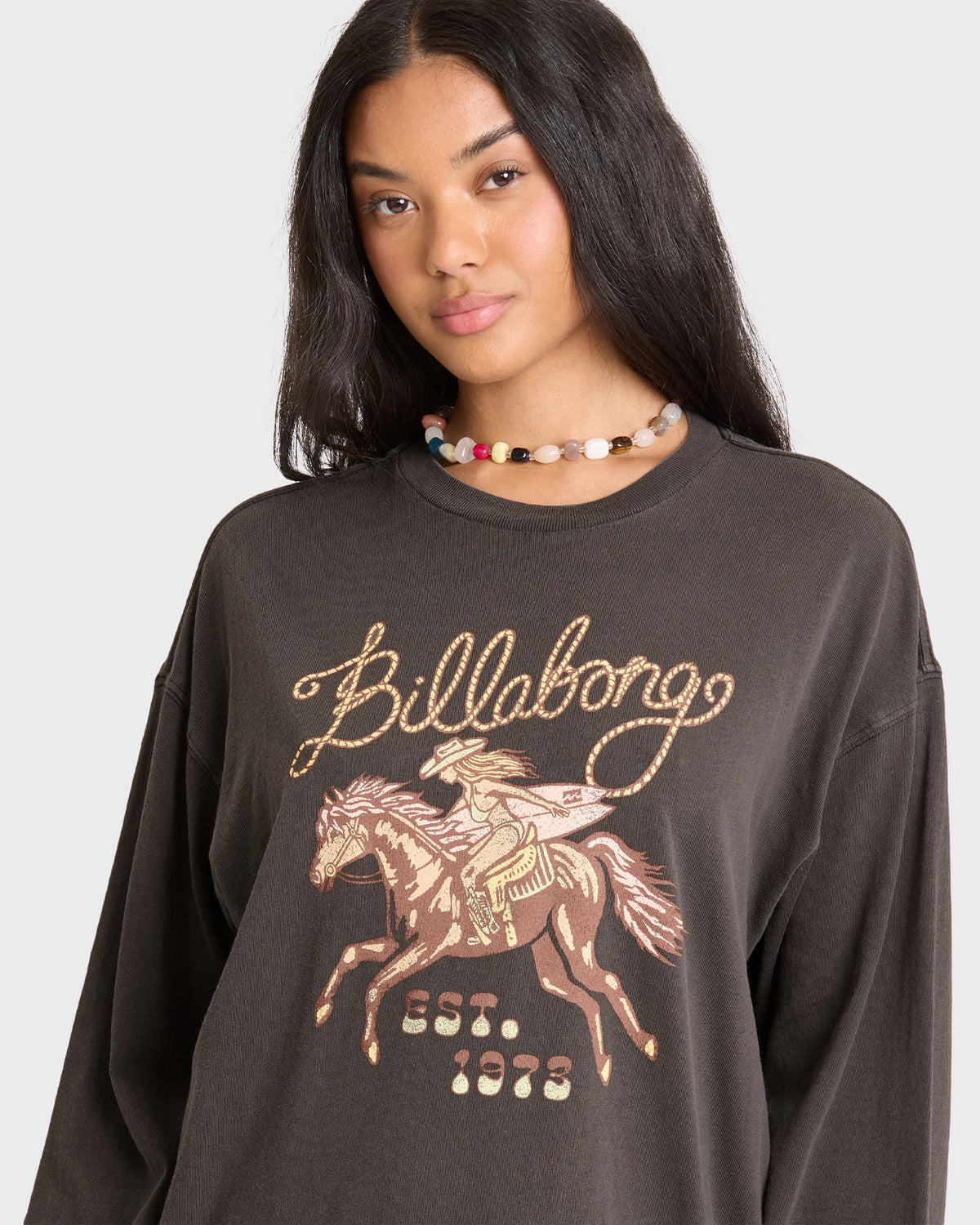 Familiar Roads Long Sleeve Knit Graphic T-Shirt - Off Black